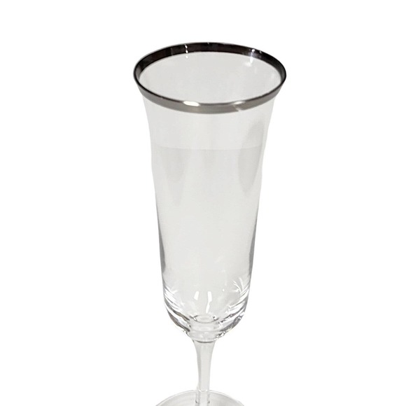 Vintage Fluted Champagne Glasses MCM Silver Banded Rim 8 3/4\